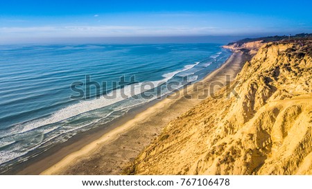 Aerial of beach in Blacks Beach, San Diego, California.