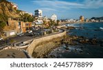 Aerial beach cityscape in Mazatlan Sinaloa Mexican panoramic coastal town Hotels at travel spot in Mexico, natural environment and city