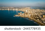 Aerial beach cityscape in Mazatlan Sinaloa Mexican panoramic coastal town Hotels at travel spot in Mexico, natural environment and city