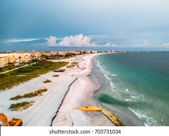 Aerial Of Beach Erosion Control Efforts At Upham Beach, St Pete, FL