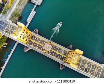 Aerial Birds Eye View Of Sacramento Tower Bridge