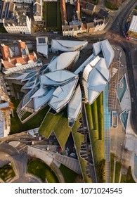 Aerial / Birds Eye View Of The Scottish Parliament Building, Edinburgh, Scotland, UK