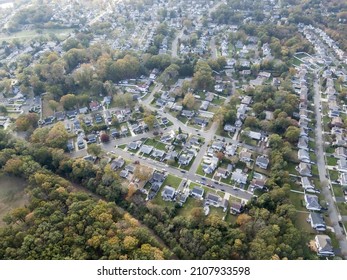 Aerial Bird's Eye View Of A Suburban Neighborhood