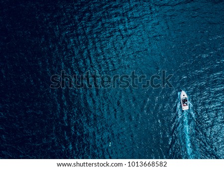 Aerial of boat on water