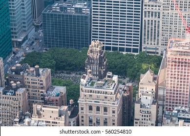 Aerial Of Bryant Park, NYC Filled With People