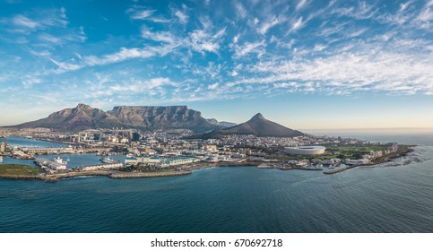 Aerial Cape Town views of Table Mountain South Africa Panorama