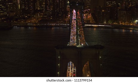 AERIAL: Cars Stuck In Gridlock On Heavy Traffic Brooklyn Bridge Expressway