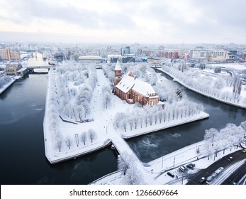 Aerial: The Cathedral Of Kaliningrad In Winter Time