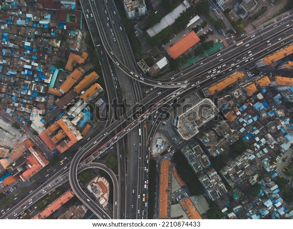 Aerial China roads bird view\
