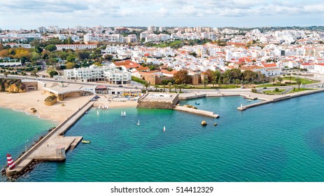 Aerial From The City Lagos With The Forte Da Bandeira In Portugal