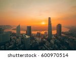 Aerial city view of houses and Business Center of Ho Chi Minh city on Sai Gon river. HoChiMinh city, Vietnam