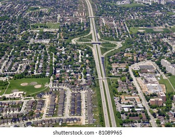 Aerial City View Of The Lincoln M. Alexander Parkway Top  Hamilton Mountain, Ontario Canada