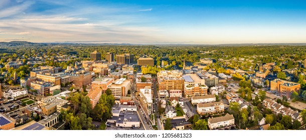 Aerial cityscape of Morristown, New Jersey. Morristown has been called the military capital of the American Revolution, because of its strategic role in the war for independence from Great Britain