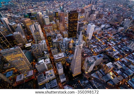 Aerial cityscape view of San Francisco, California, USA