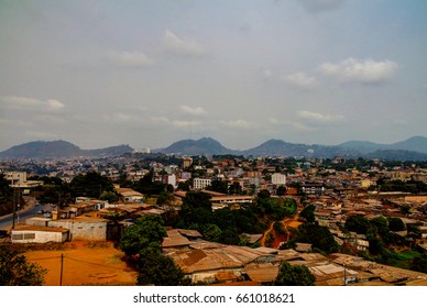 Aerial cityscape view to Yaounde, capital of Cameroon