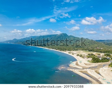 Aerial of the coast of Laiya beach, San Juan, Batangas, Phillipines.