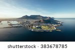Aerial coastal view of Cape Town. View of cape town city with table mountain, cape town harbour, lion