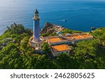 Aerial of Dai Lanh Lighthouse, Phu Yen province. This place is considered the first place to receive sunshine on the mainland of Vietnam. Travel and landscape concept
