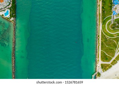 Aerial Direct Overhead Photo Miami Beach Government Cut Inlet