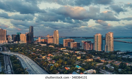 Aerial Downtown Miami Sunset - Shutterstock ID 348384131