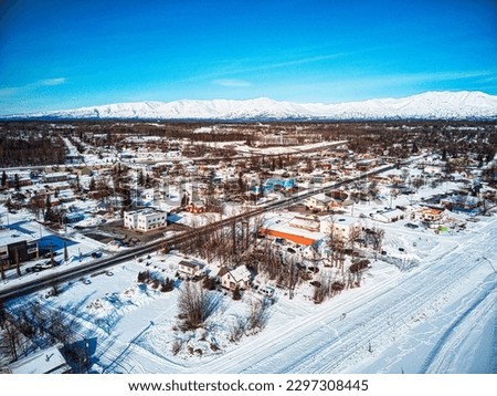 An aerial of downtown Palmer, Alaska