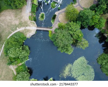 Aerial Downward Shot Of River And Path In HertfordshireUK