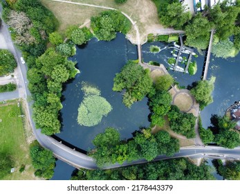 Aerial Downward Shot Of Road On The River In Hertfordshire