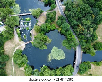 Aerial Downward Shot Of Road On The River In Hertfordshire