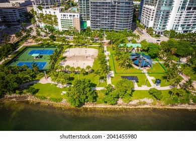 Aerial Drone Of Beautiful Miami Biscayne Bay Florida 