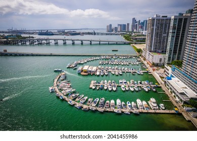 Aerial Drone Of Beautiful Miami Biscayne Bay Florida 