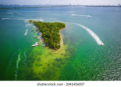 Aerial Drone Of Beautiful Miami Biscayne Bay Florida 