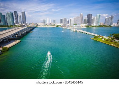 Aerial Drone Of Beautiful Miami Biscayne Bay Florida 