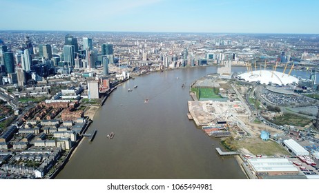 Aerial Drone Bird's Eye View Of Iconic Concert Hall Of O2 Arena, London, United Kingdom