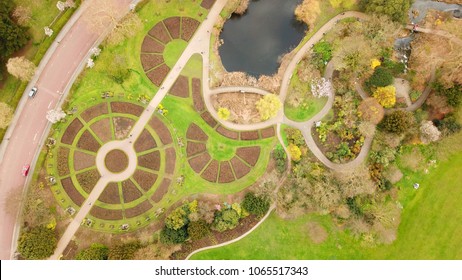 Aerial Drone Bird's Eye View Photo Of Iconic Regent's Park Unique Nature And Symetry Of Queen Mary's Rose Gardens As Seen From Above, London, United Kingdom