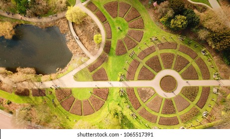 Aerial Drone Bird's Eye View Photo Of Iconic Regent's Park Unique Nature And Symetry Of Queen Mary's Rose Gardens As Seen From Above, London, United Kingdom