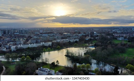 Aerial Drone Bird's Eye View Photo Of Famous Regent's Royal Park Unique Nature And Symetry Of Queen Mary's Rose Gardens As Seen From Above, London, United Kingdom