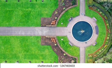 Aerial Drone Bird's Eye View Photo Of Famous Regent's Royal Park Unique Nature And Symetry Of Queen Mary's Rose Gardens As Seen From Above, London, United Kingdom