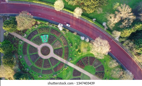 Aerial Drone Bird's Eye View Photo Of Famous Regent's Royal Park Unique Nature And Symetry Of Queen Mary's Rose Gardens As Seen From Above, London, United Kingdom