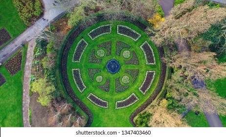 Aerial Drone Bird's Eye View Photo Of Famous Regent's Royal Park Unique Nature And Symetry Of Queen Mary's Rose Gardens As Seen From Above, London, United Kingdom