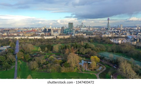 Aerial Drone Bird's Eye View Photo Of Famous Regent's Royal Park Unique Nature And Symetry Of Queen Mary's Rose Gardens As Seen From Above, London, United Kingdom