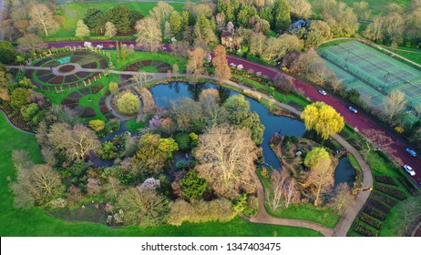 Aerial Drone Bird's Eye View Photo Of Famous Regent's Royal Park Unique Nature And Symetry Of Queen Mary's Rose Gardens As Seen From Above, London, United Kingdom