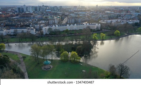 Aerial Drone Bird's Eye View Photo Of Famous Regent's Royal Park Unique Nature And Symetry Of Queen Mary's Rose Gardens As Seen From Above, London, United Kingdom