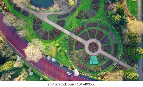 Aerial Drone Bird's Eye View Photo Of Famous Regent's Royal Park Unique Nature And Symetry Of Queen Mary's Rose Gardens As Seen From Above, London, United Kingdom