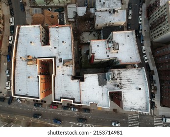 Aerial Drone Footage Of A Neighborhood In The Bronx Facing New York City 