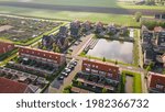 Aerial drone footage of a newly build residents area in the netherlands