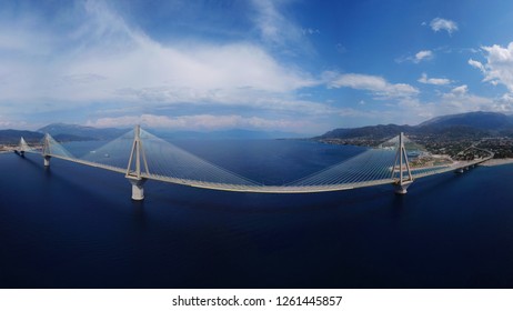 Aerial drone high resolution panoramic photo of state of the art suspension bridge - Shutterstock ID 1261445857