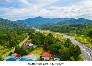 Aerial Drone Image Of Beautiful Eco Tourism Of Melangkap Village Kota Belud, Sabah, Malaysia