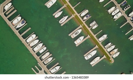 Aerial drone image of boats docked on Lake Michigan - Shutterstock ID 1365483389