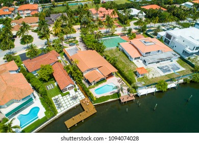 Aerial Drone Image Of Waterfront Miami Beach Homes On The Water