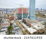 Aerial drone of industrial urban Jersey City 